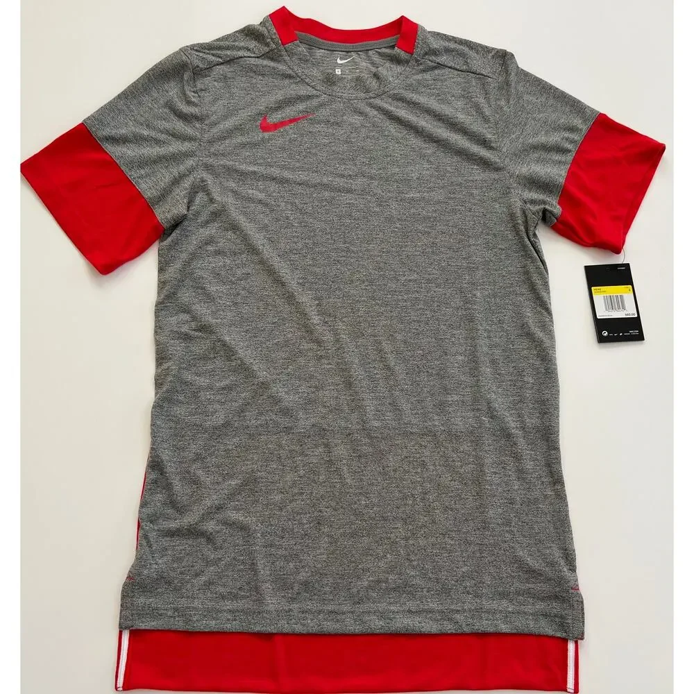 Nike Men's Gray/Red Team Player Short Sleeve CI4545-034 Size S NWT